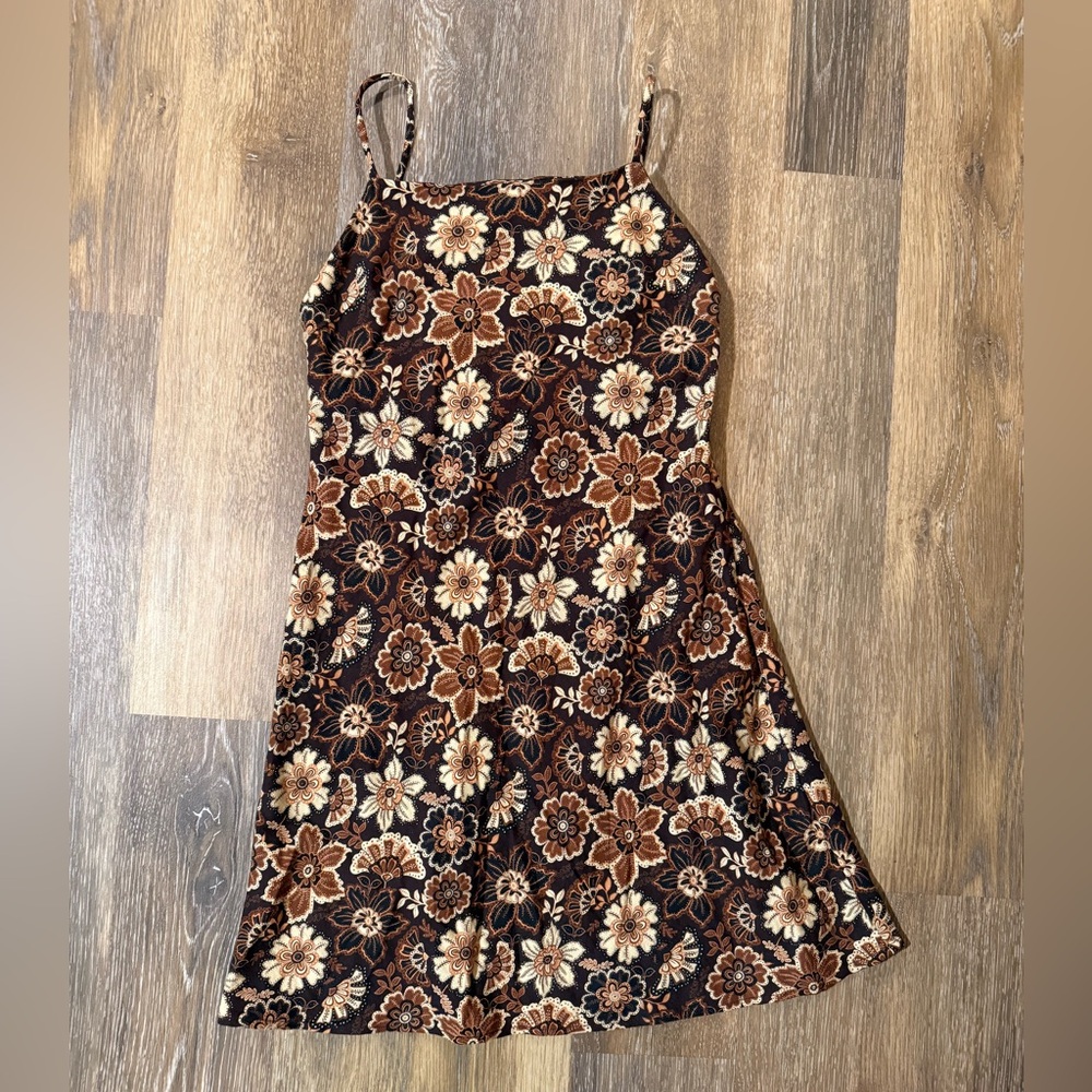 Rhythm Floral Mini Dress in Brown and Cream